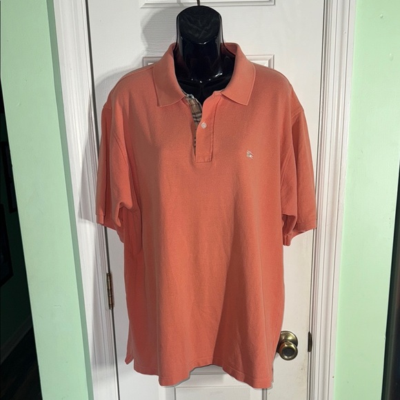 Burberry London Orange Sherbert 100% Cotton Mens Polo Short Sleeve Shirt Size L - Picture 1 of 16